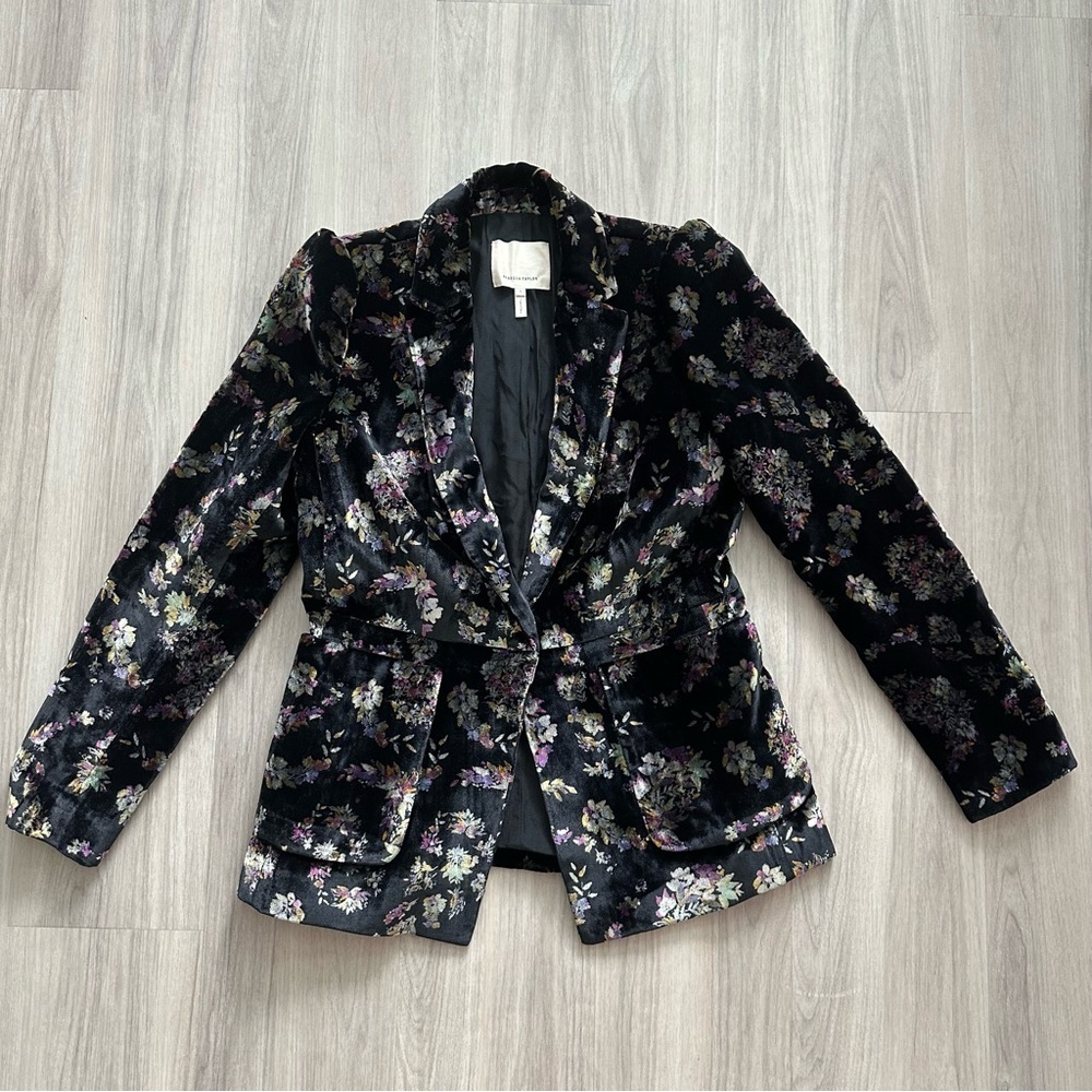 Rebecca‎ Taylor Floral Print Velvet Blazer in Black - Size 4